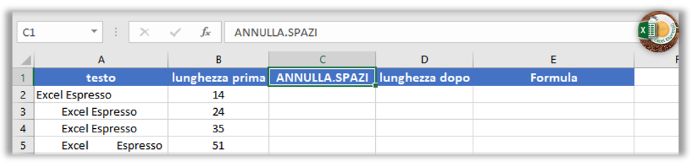 La Funzione Annullaspazi Excel Espresso 9552