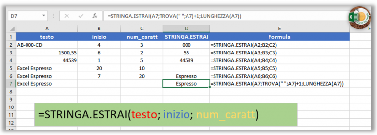 La Funzione Stringaestrai Excel Espresso 9861